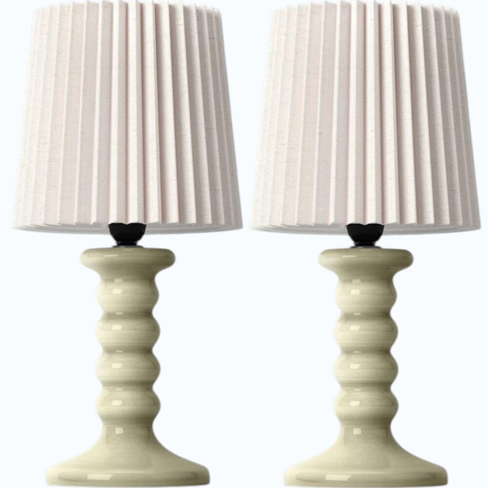 Set of 2 - Mini Bedside Green Glass Table Lamps 12" H, Inline Switch, 25W Max